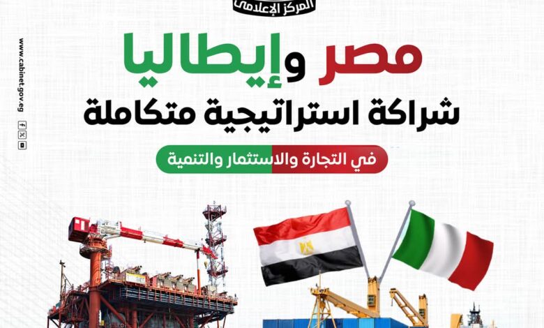 المركز الإعلامي لمجلس الوزراء يستعرض بالإنفوجراف وجوانب التعاون بين مصر وإيطاليا
