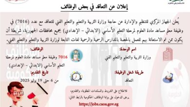 وزارة التربية والتعليم تقدم  مسابقة  لتعيين 7016 معلم مساعد علوم