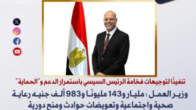 وزير العمل : مليار و143 مليونًا و983 ألف جنيه رعاية صحية واجتماعية