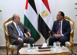 الدكتور مصطفى مدبولي يستقبل الدكتور محمد مصطفى رئيس وزراء دولة فلسطين. 