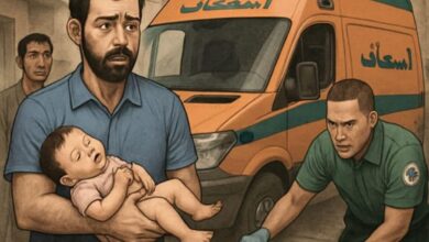 مأساة أسرية بزفتى زوج يط_عن زوجته ويحمل طفلته ويقفز بها من الطابق الخامس.