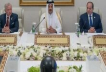 الرئيس السيسي يشارك في مؤتمر عبر تقنية "الفيديو" في العاصمة القطرية الدوحة. 