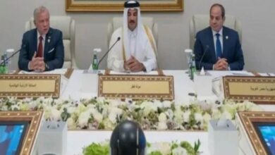 الرئيس السيسي يشارك في مؤتمر عبر تقنية "الفيديو" في العاصمة القطرية الدوحة. 
