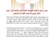مصر ترحب بقرار إعلان نيويورك بشأن تنفيذ حل الدولتين
