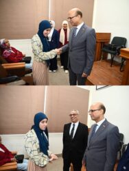 الدكتور المنشاوي يلتقي الطالبة ثريا أشرف أول كفيفة ببرنامج PPIS بكلية التجارة في أولى محاضراتها