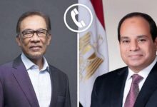 الرئيس السيسي تلقي اليوم إتصالًا هاتفيًا من السيد أنور إبراهيم رئيس وزراء ماليزيا