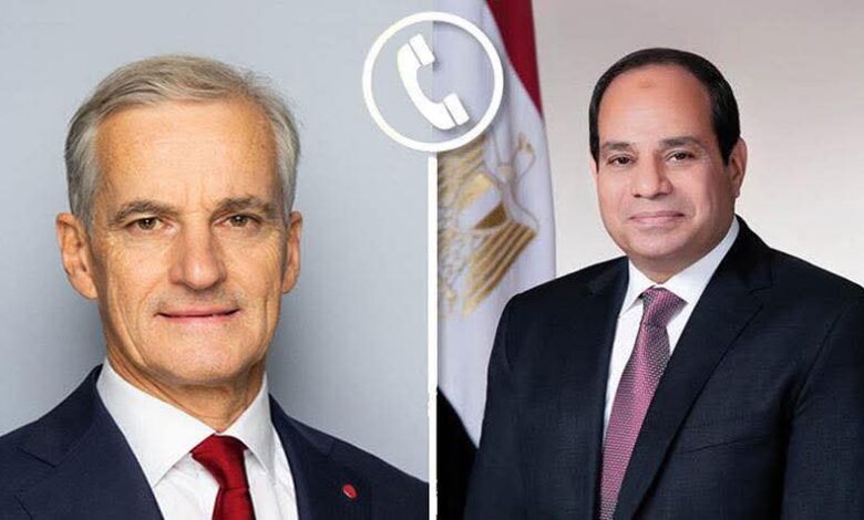 الرئيس السيسي تلقي اليوم إتصالًا هاتفياً من رئيس وزراء مملكة النرويج