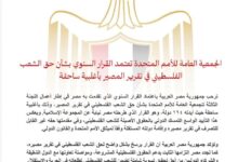 الجمعية العامة للأمم المتحدة تعتمد القرار السنوي بشأن حق الشعب الفلسطيني في تقرير المصير