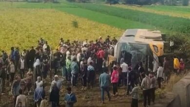 كفر الدوار انقلاب أتوبيس رحلات نتيجة هطول الأمطار