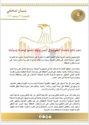 مصر تتابع باهتمام التطورات في اليمن وتؤكد دعمها لوحدته وسيادته