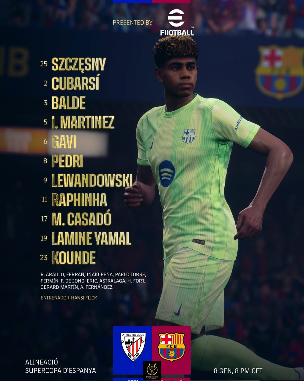 تشكيل برشلونة الرسمي أمام أتلتيك بيلباو في السوبر الإسباني