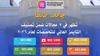 جامعة طنطا تظهر في ٧ مجالات ضمن تصنيف التايمز العالمي للتخصصات ٢٠٢٦