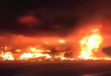 بنها:شلل مروري أدي إلي إحتراق" ميني كوبر " وتصادم سيارتين 