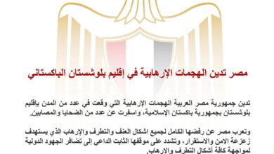 مصر تدين الهجمات الإرهابية في إقليم بلوشستان الباكستاني